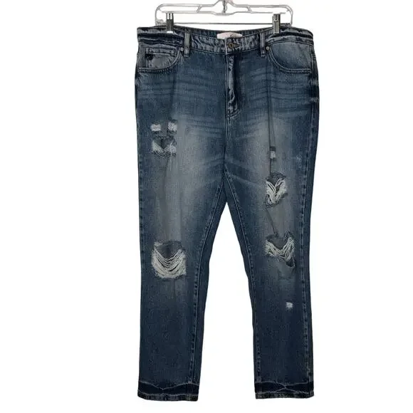 KanCan Womens Artemis High Rise Boyfriend Distressed Jeans Size 13/30 Med Wash - Picture 1 of 11